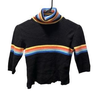 UNIF Cropped Rainbow Striped Turtleneck Sweater
